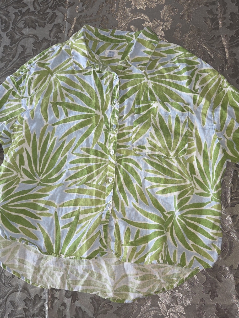 Sigrid Olsen 100% Linen Shirt Size M | Tropical Palm Print